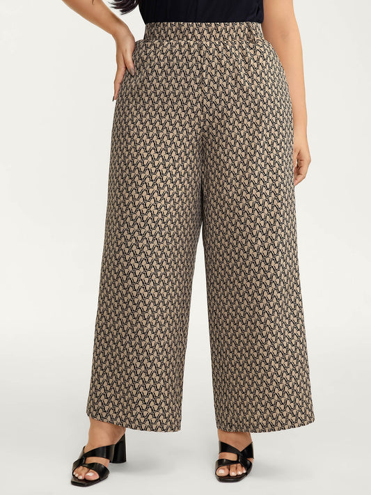 Geometric Print Stretchy Waist Wide-Leg Pants