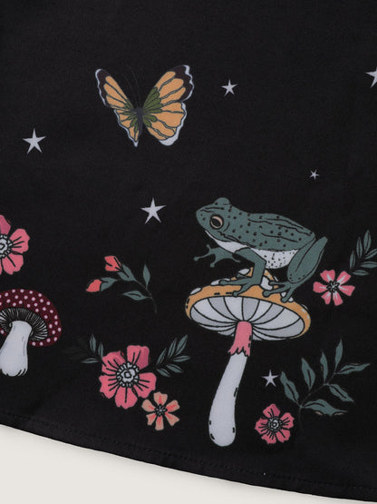 Mushroom Hem Print Adjustable Straps Skirt