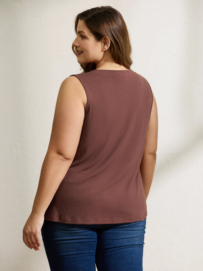 Half Button Placket Drape Tank Top