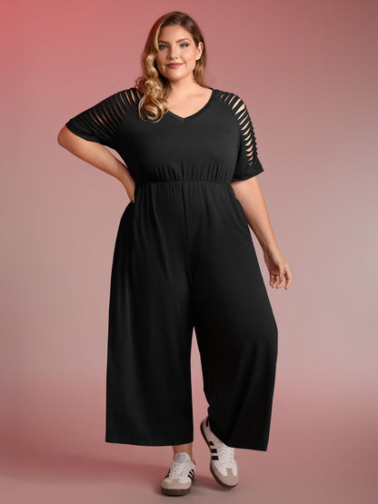 Laser Cut-Out Stretchy Sheer Jumpsuit