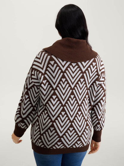 Cowl Neckline Geometric Print Pullover