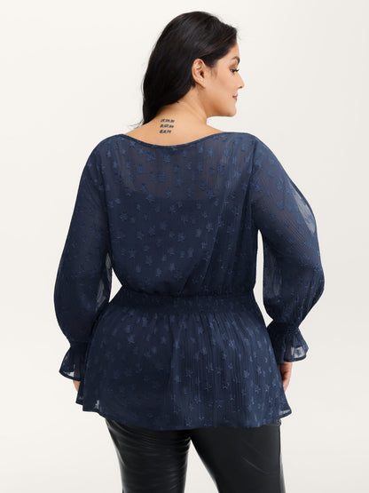 Star Jacquard Print Shirred Ruffled Blouse