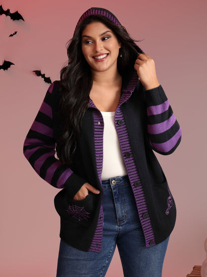 Stripes Sleeve Contrast Hooded Cardigan