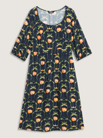 Supersoft Floral Print Shirred Midi Dress