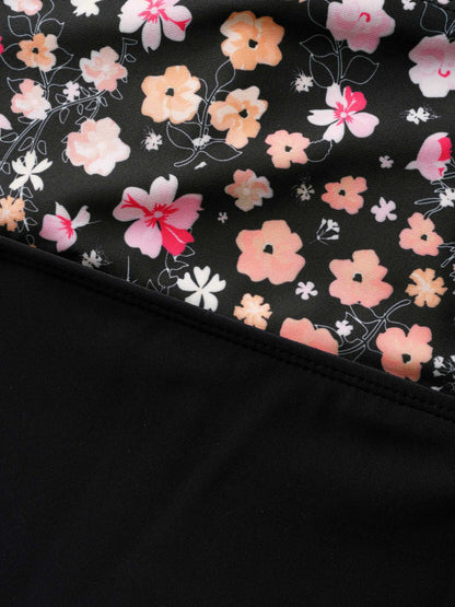 Ditsy Floral Patchwork Ruffle Trim One Piece Swimsuit