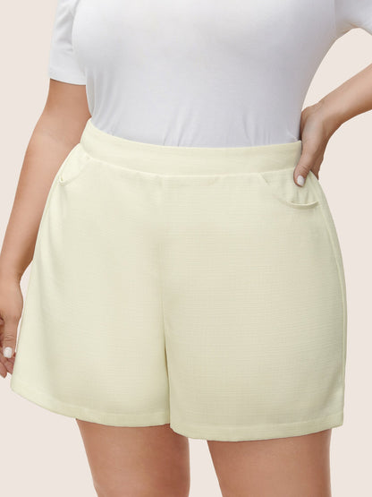 Plain Textured Elastic Waist High Rise Shorts