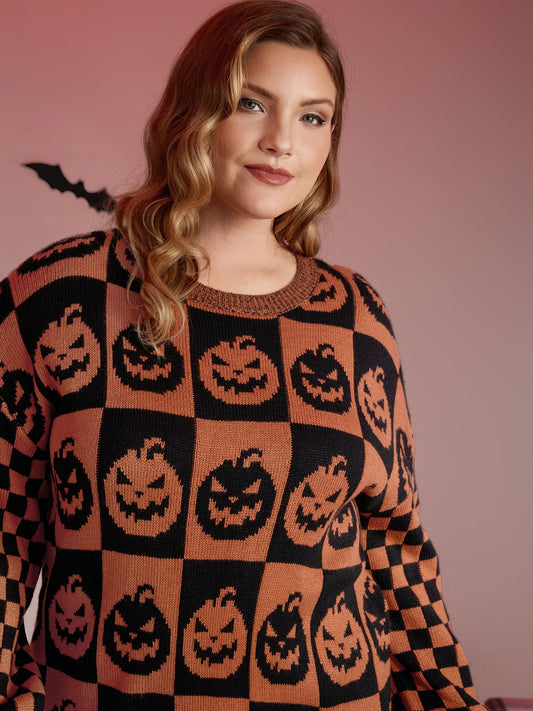 Creepy Pumpkins Jacquard Blended Yarn Pullover