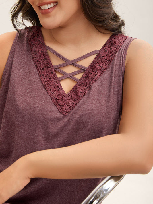 Neck Tie-Up Lace Spliced Tank Top