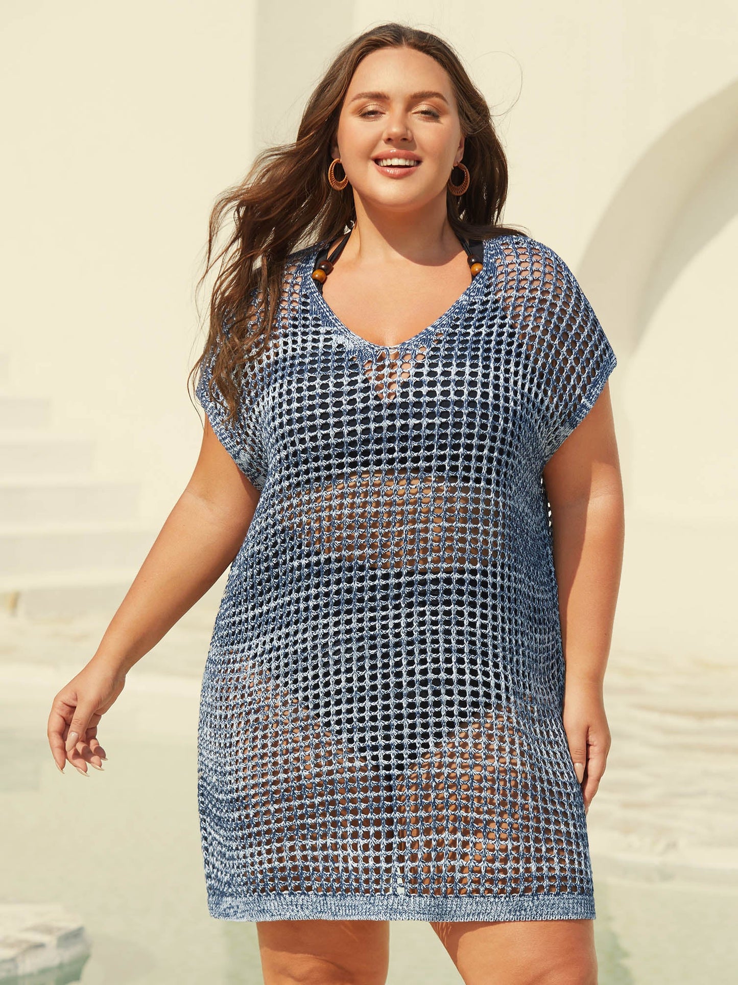 Color Contrast Cut-Out Swim Cover-Up