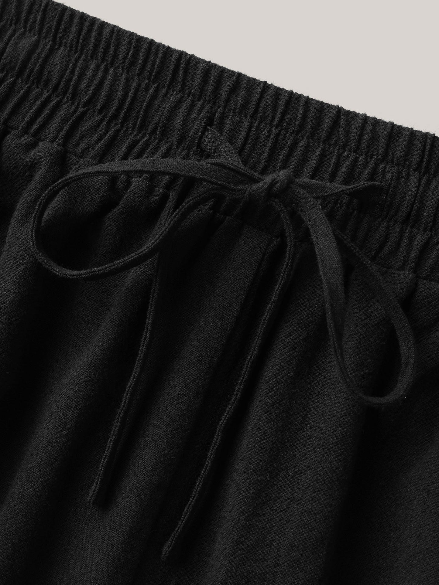 Cotton Embroidery Waist-Tie Straight-Fit Shorts