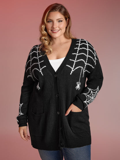 Spiderweb Jacquard Pockets Button Knit Cardigan