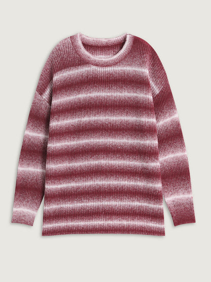 Ombre Tissue Textured Round Neck Pullover
