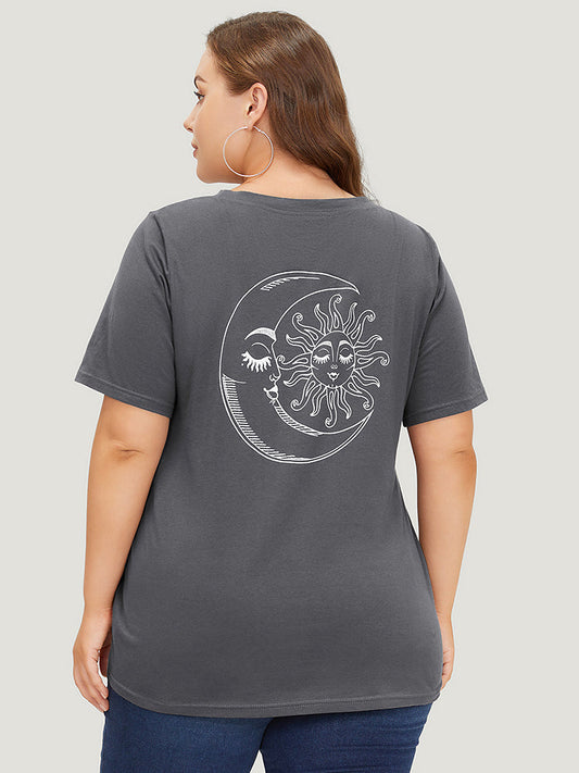 Sun & Moon Print Graphic Round Neck T-shirt