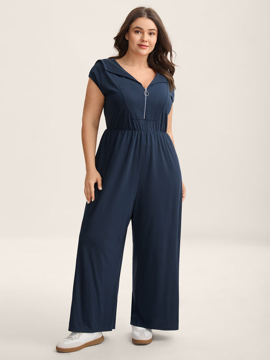 Zipper Front Pockets Collar Jumpsuit