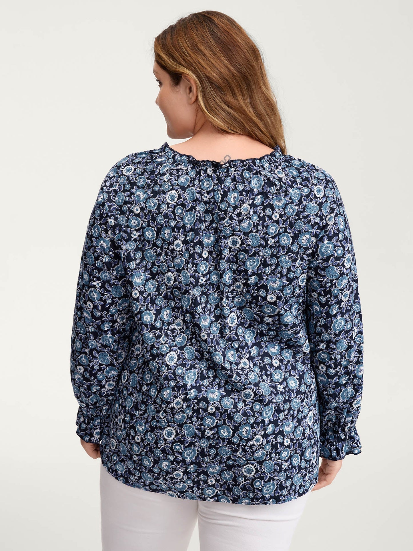 Cotton Floral Print Toothpick Pleats Blouse