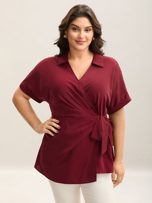 Side Knotted Collar Plain Shirt