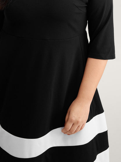 Color Stripes Pockets Midi Dress