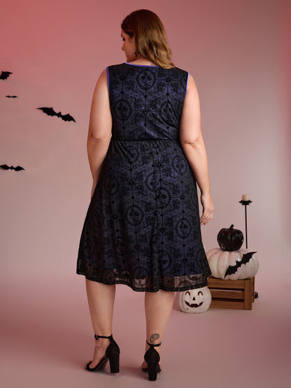 Elastic Flocked Mesh Contrast Lined Midi Dress