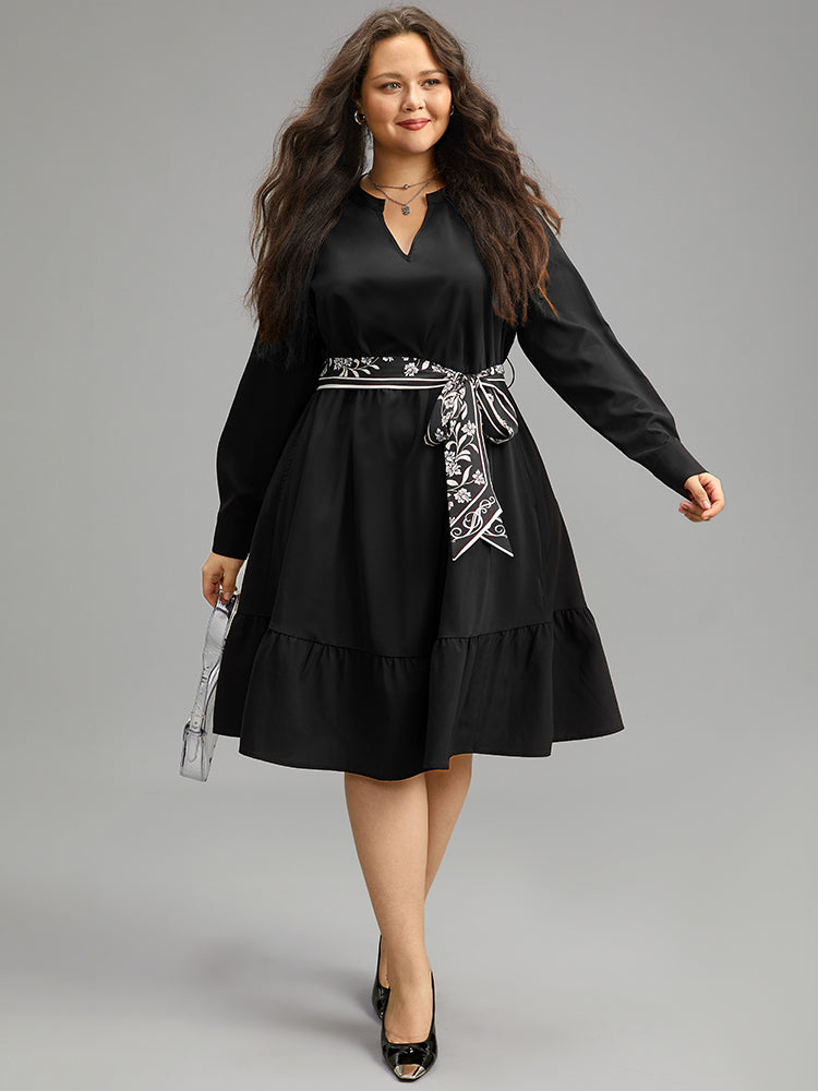 Anti-Wrinkle Floral Print Belted Notched Dress