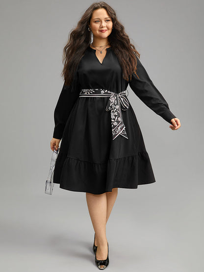 Anti-Wrinkle Floral Print Belted Notched Dress