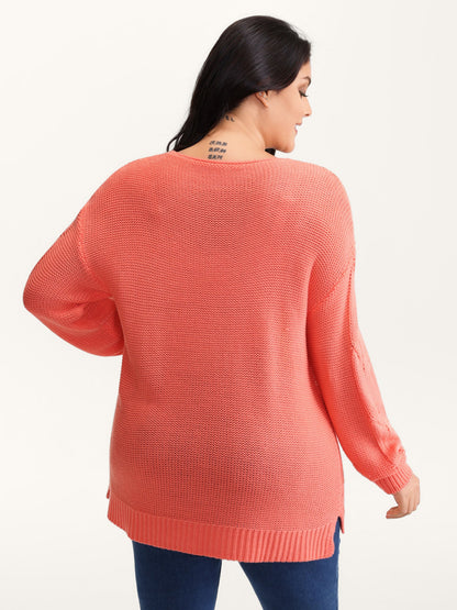 Cable Knit V-Neck Solid Pullover