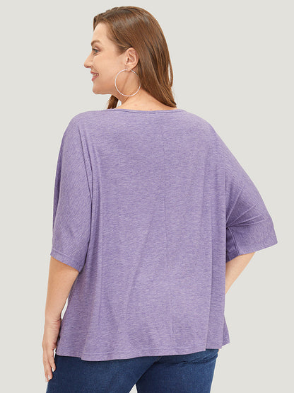 Solid Heather Keyhole Neck Dolman Sleeve T-shirt