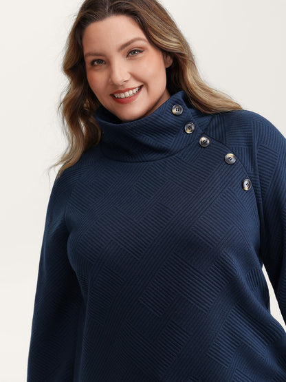 Textured Folded Collar Button Sweatshirt
