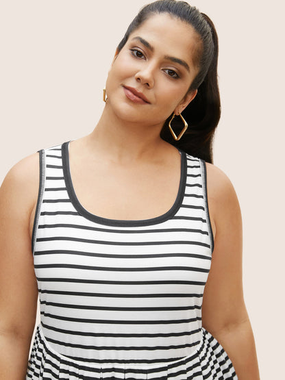 Striped Ruffle Layered Hem Tank Midi Dress