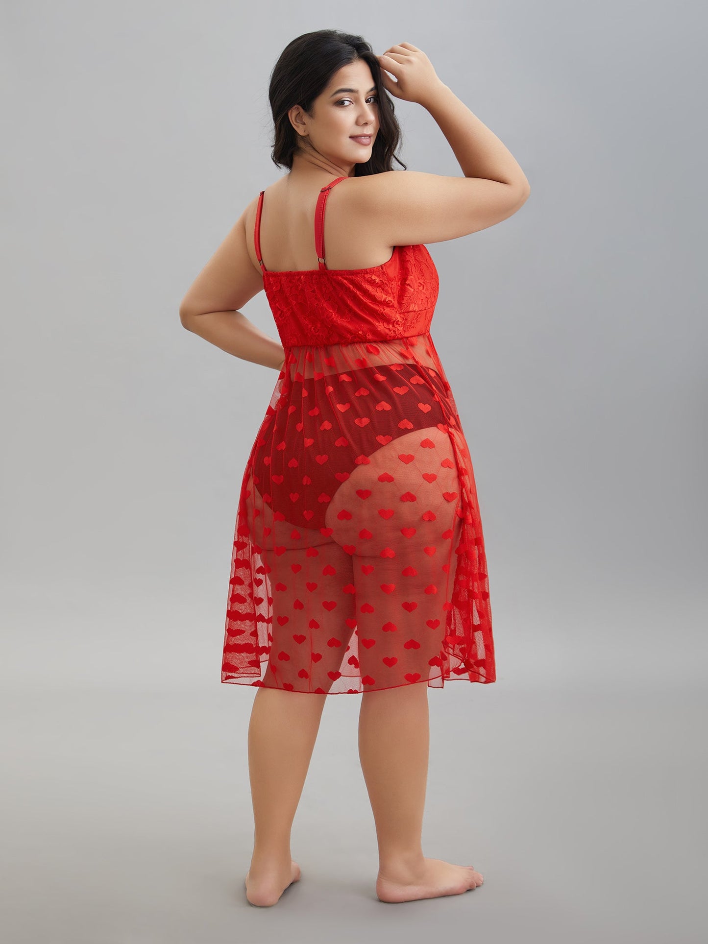Heart Lace Mesh Split Hem Sleep Dress
