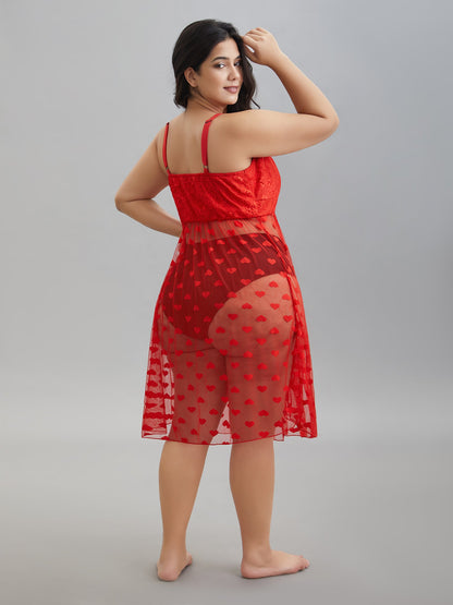 Heart Lace Mesh Split Hem Sleep Dress