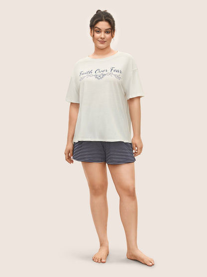 Letter Striped Drawstring Pajama Sets