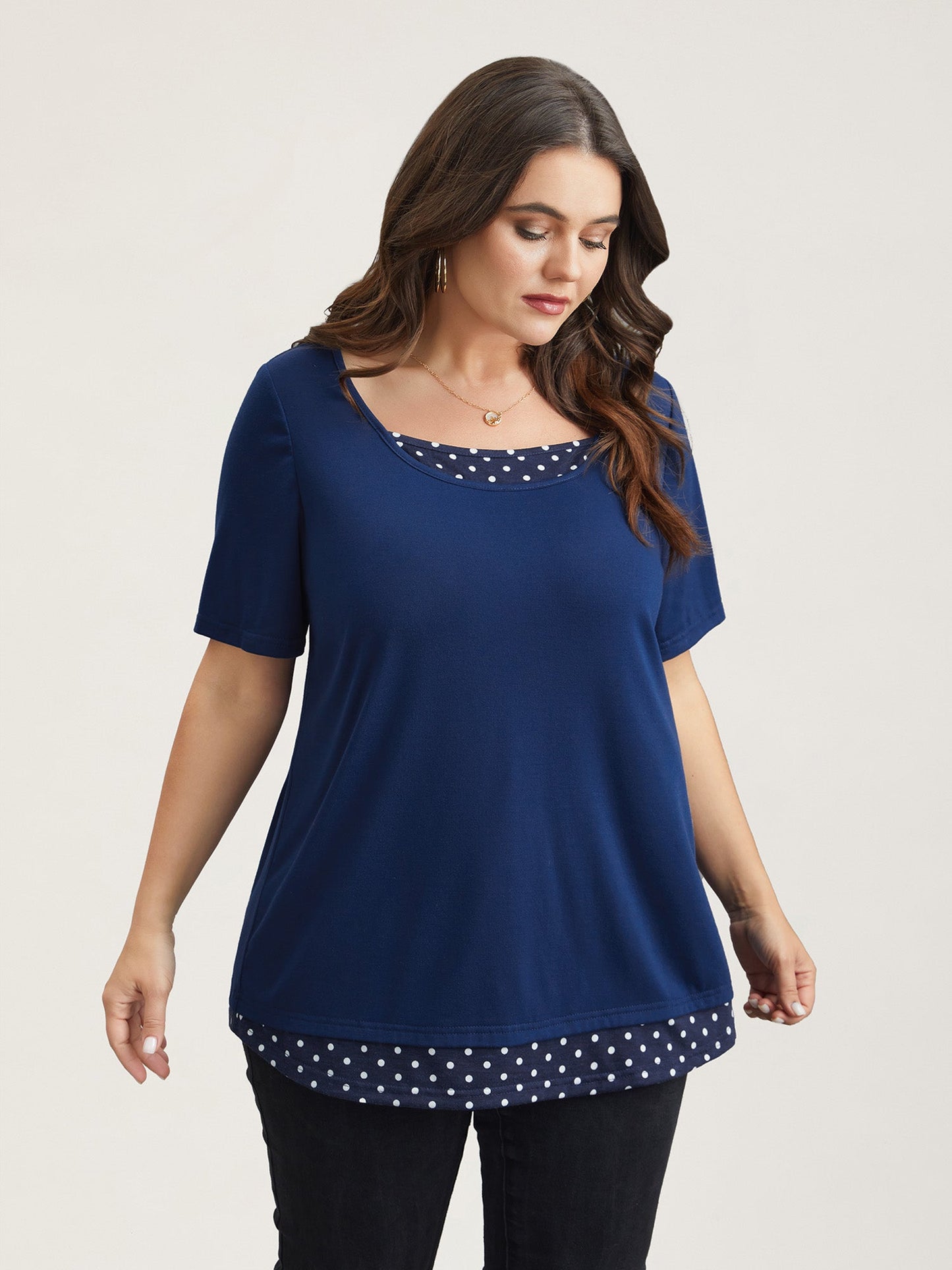 Mixed Fabric Polka Dots Patchwork T-Shirt