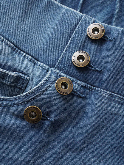 Light Wash Button Detail Pull On Jegging Jeans