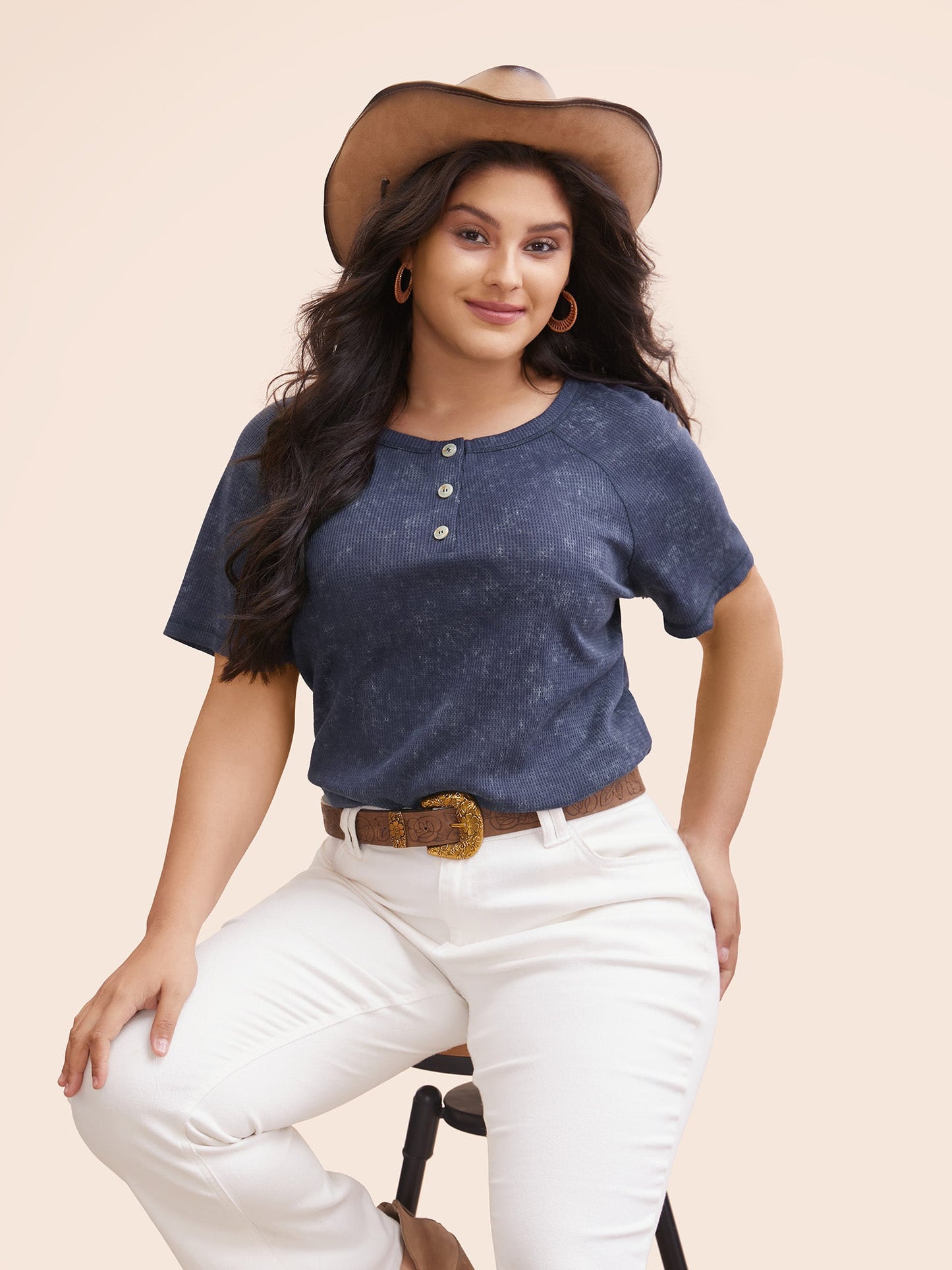 Waffle Weathering Front Placket T-shirt
