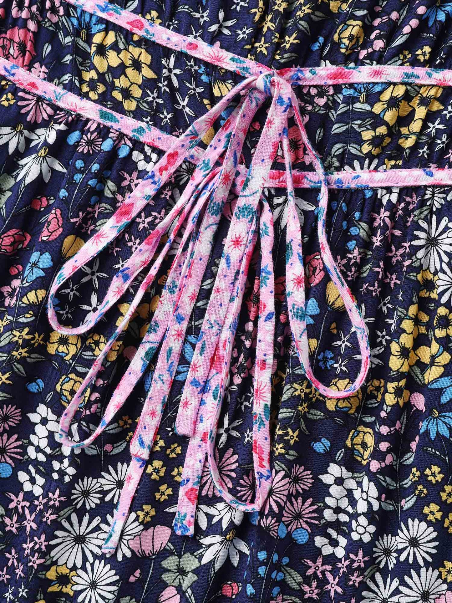Rayon Floral Print Contrast Pockets Midi Dress
