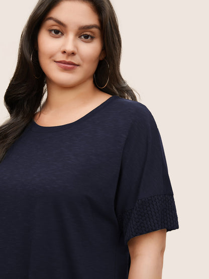 Solid Lace Insert Batwing Sleeve T-shirt