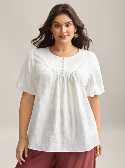 Pure Cotton Puff Sleeve Button Blouse