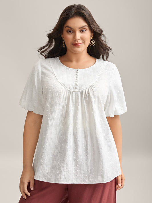 Pure Cotton Puff Sleeve Button Blouse