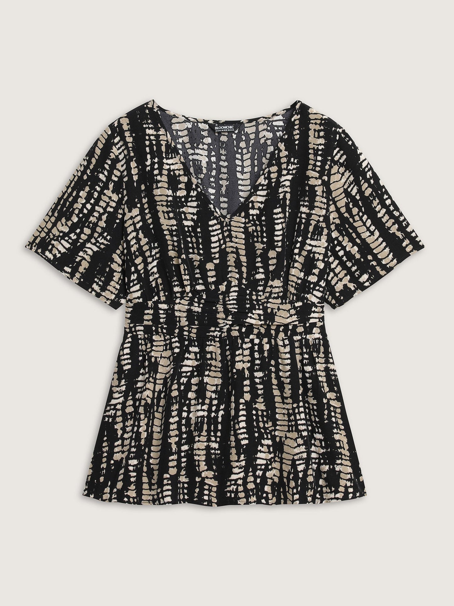 Abstract Print Cinched Waist Blouse