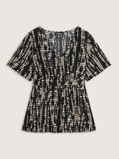 Abstract Print Cinched Waist Blouse