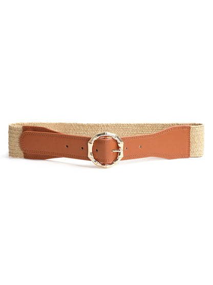 Round Decor Buckle Straw Belt