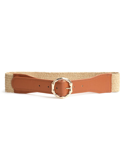 Round Decor Buckle Straw Belt