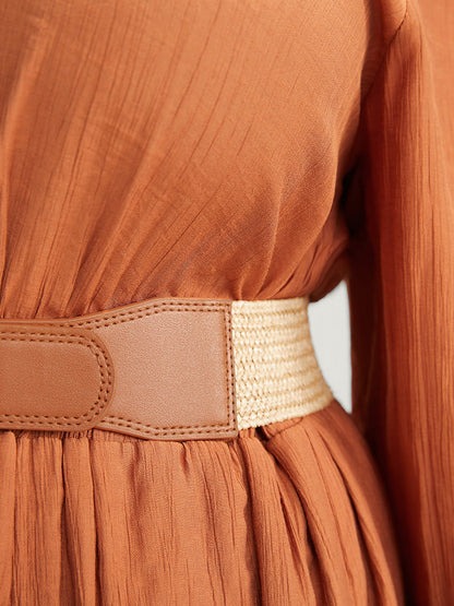Round Decor Buckle Straw Belt