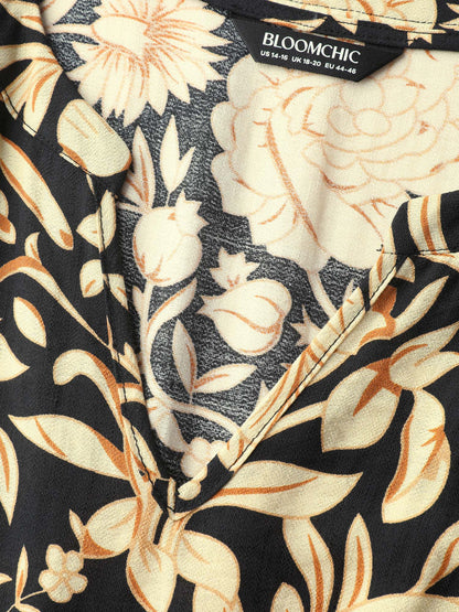 Floral Print Notched Collar Maxi Dress