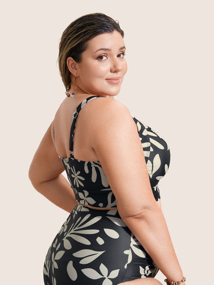 Natural Flowers Ruched Heart Neckline Swim Top