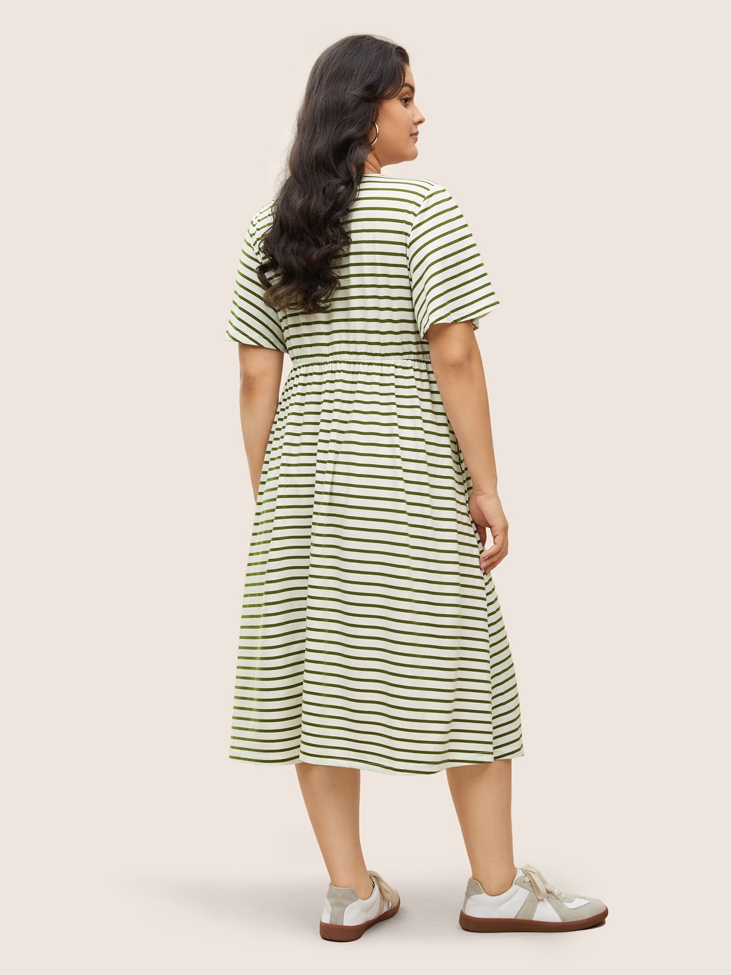 Stripes Round Neck Split Side Pocket Dress