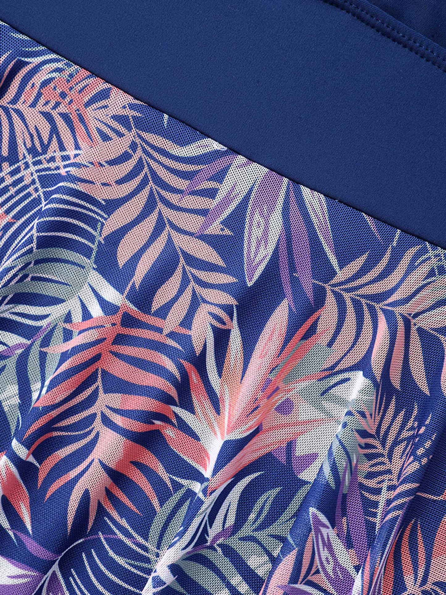Tropical Print Mesh Twist Front Swim Dress