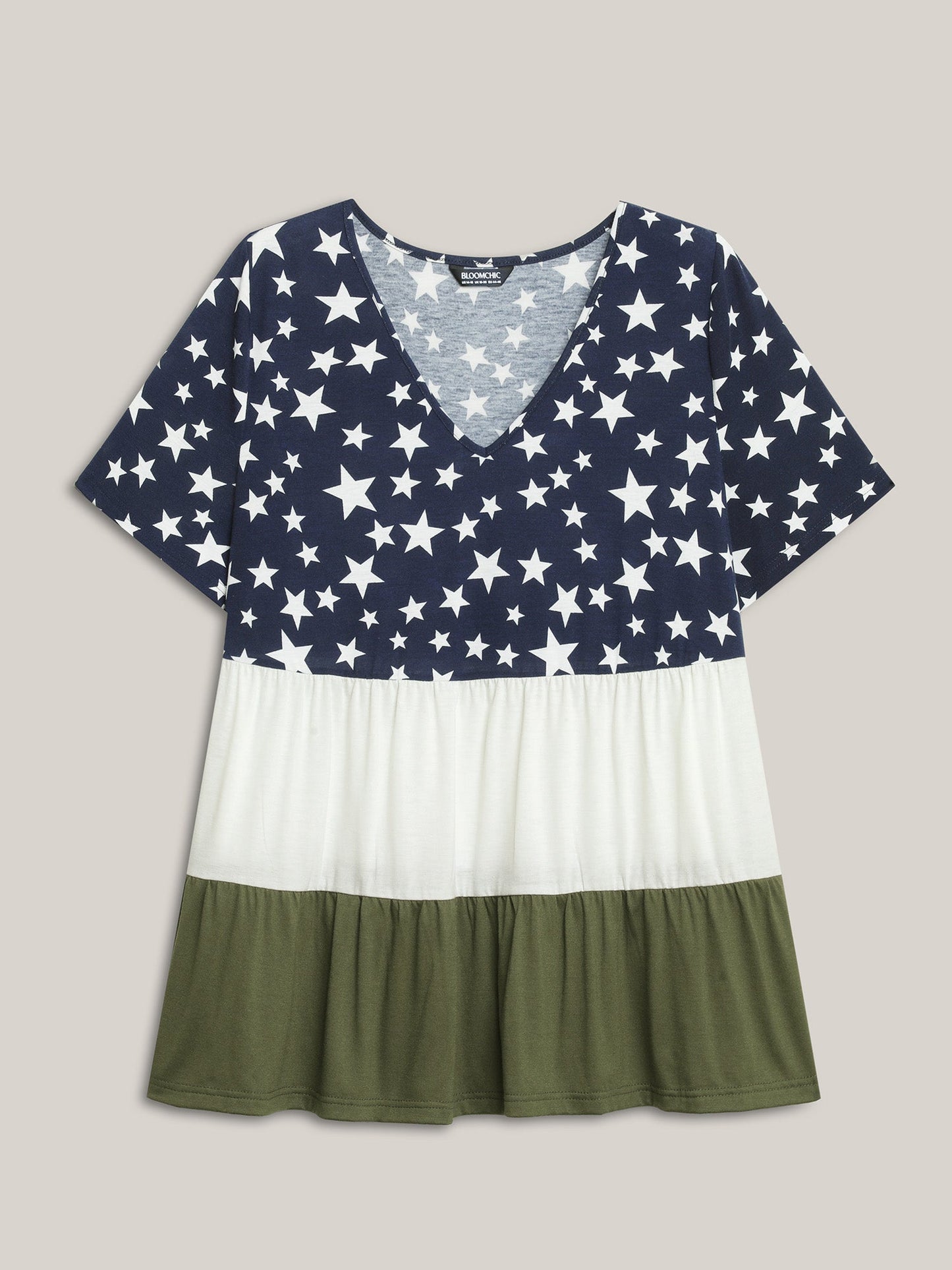 Star Print Color Contrast Tiered T-Shirt