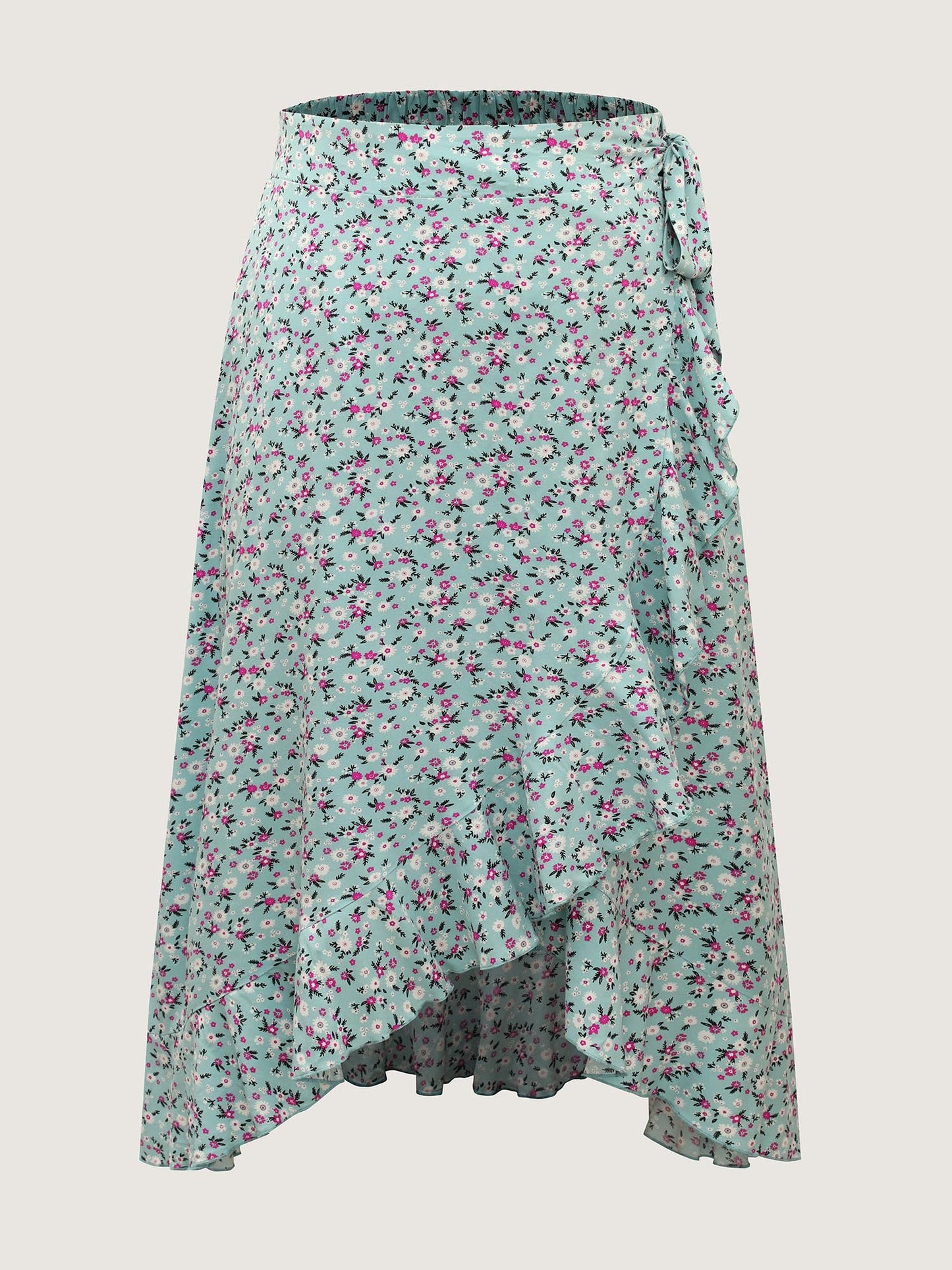 Rayon Ditsy Floral Print Side-Tie Maxi Skirt