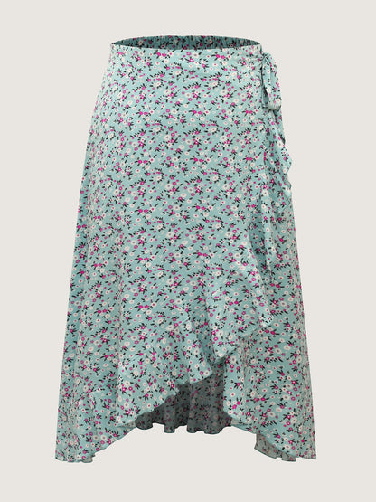 Rayon Ditsy Floral Print Side-Tie Maxi Skirt